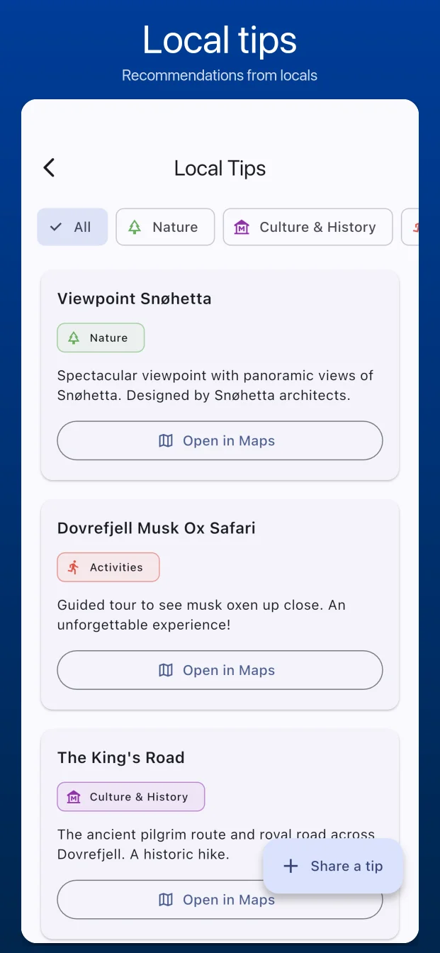 Local tips from travelers